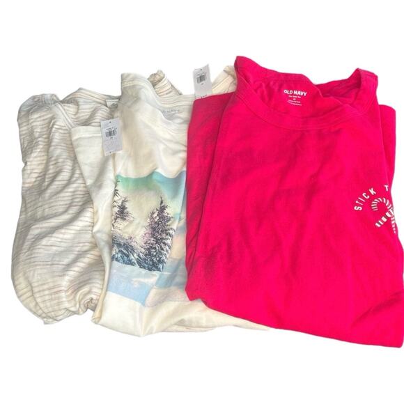 Old Navy Bright Pink and Cream Women's Tees - Picture 1 of 7